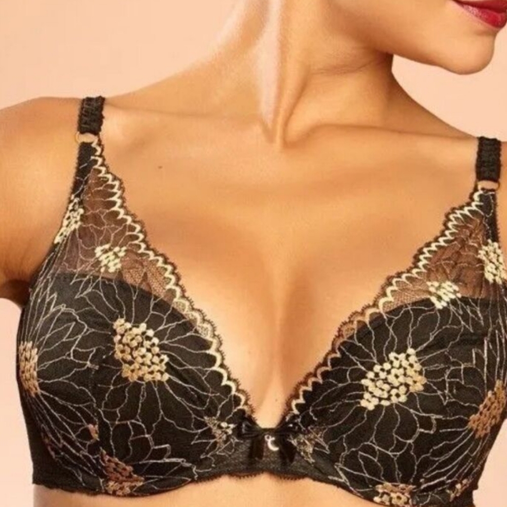 Chantelle Opera Gold Lace Floral Bra Size 36C
